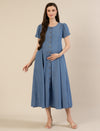 Maternity & Nursing Blue Denim Button-Front Midi Dress