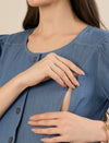 Maternity & Nursing Blue Denim Button-Front Midi Dress