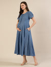 Maternity & Nursing Blue Denim Button-Front Midi Dress