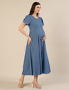Maternity & Nursing Blue Denim Button-Front Midi Dress