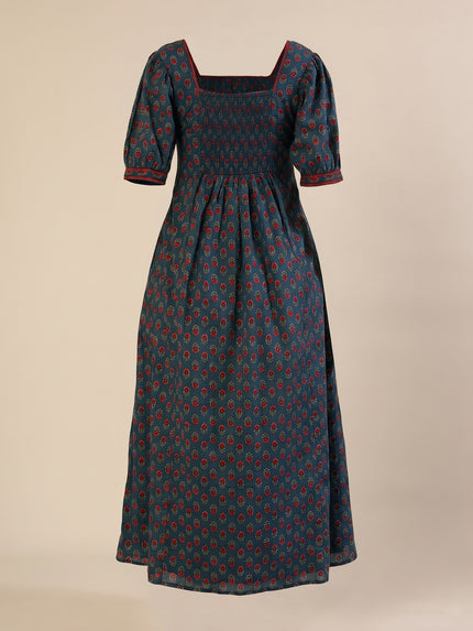 Maternity & Nursing Blue Cotton Ethnic Printed Long Dress
