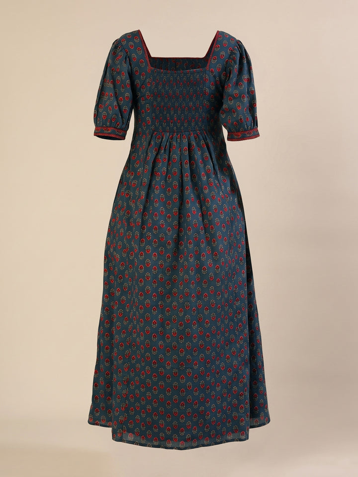 Maternity & Nursing Blue Cotton Ethnic Printed Long Dress