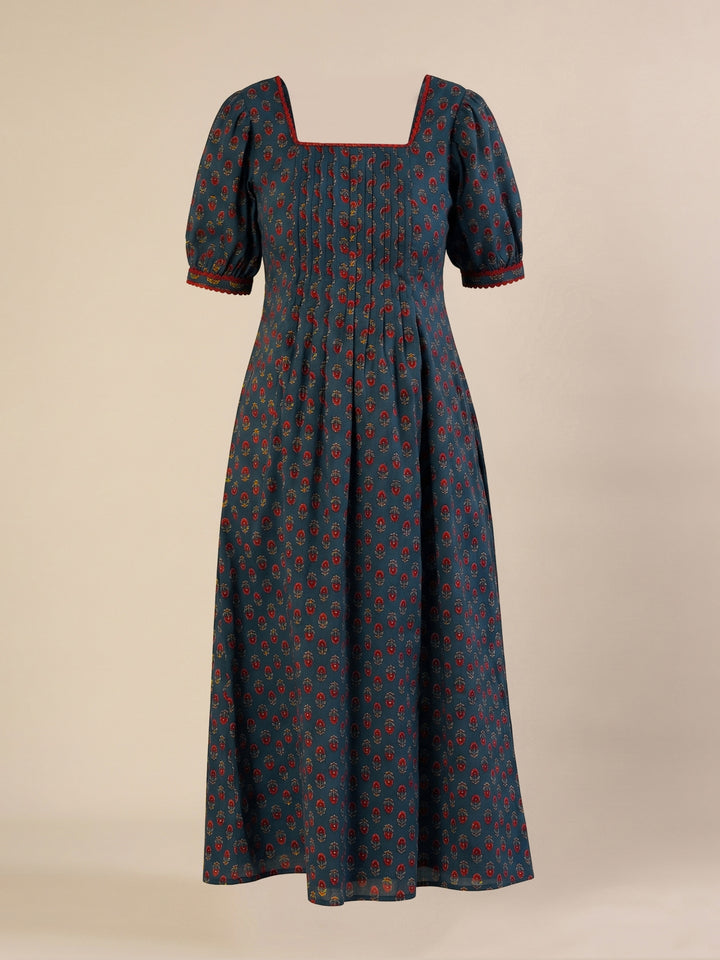 Maternity & Nursing Blue Cotton Ethnic Printed Long Dress