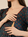 Maternity & Nursing Blue Cotton Ethnic Printed Long Dress