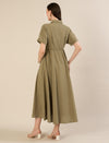 Maternity & Nursing Olive Green Shirt Cotton Midi Dress