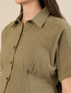 Maternity & Nursing Olive Green Shirt Cotton Midi Dress