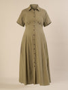 Maternity & Nursing Olive Green Shirt Cotton Midi Dress