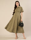 Maternity & Nursing Olive Green Shirt Cotton Midi Dress