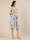 Maternity & Nursing Cotton White Blue Floral Dress