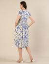 Maternity & Nursing Cotton White Blue Floral Dress