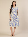 Maternity & Nursing Cotton White Blue Floral Dress