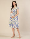 Maternity & Nursing Cotton White Blue Floral Dress