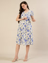 Maternity & Nursing Cotton White Blue Floral Dress