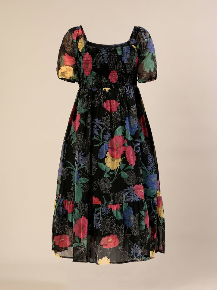 Maternity & Nursing Black Floral Printed Chiffon Midi Dress