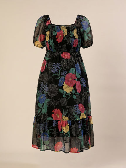 Maternity & Nursing Black Floral Printed Chiffon Midi Dress