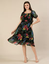 Maternity & Nursing Black Floral Printed Chiffon Midi Dress