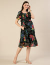 Maternity & Nursing Black Floral Printed Chiffon Midi Dress