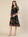 Maternity & Nursing Black Floral Printed Chiffon Midi Dress