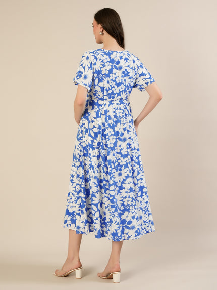 Maternity & Nursing Blue Floral Midi Dress