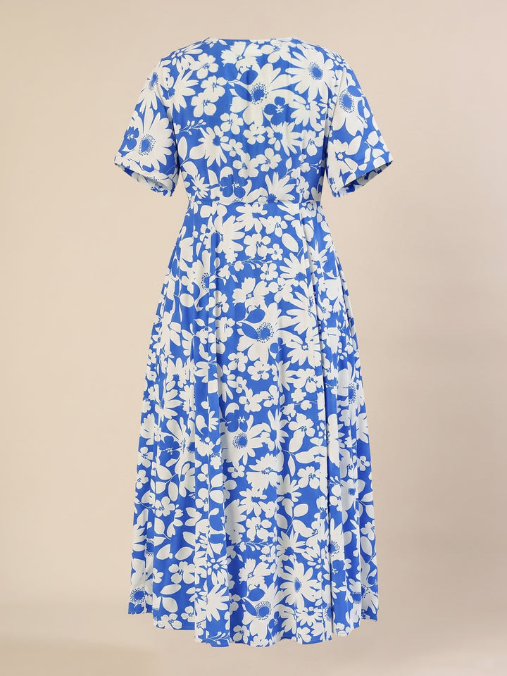 Maternity & Nursing Blue Floral Midi Dress