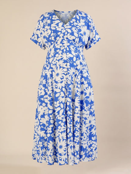 Maternity & Nursing Blue Floral Midi Dress