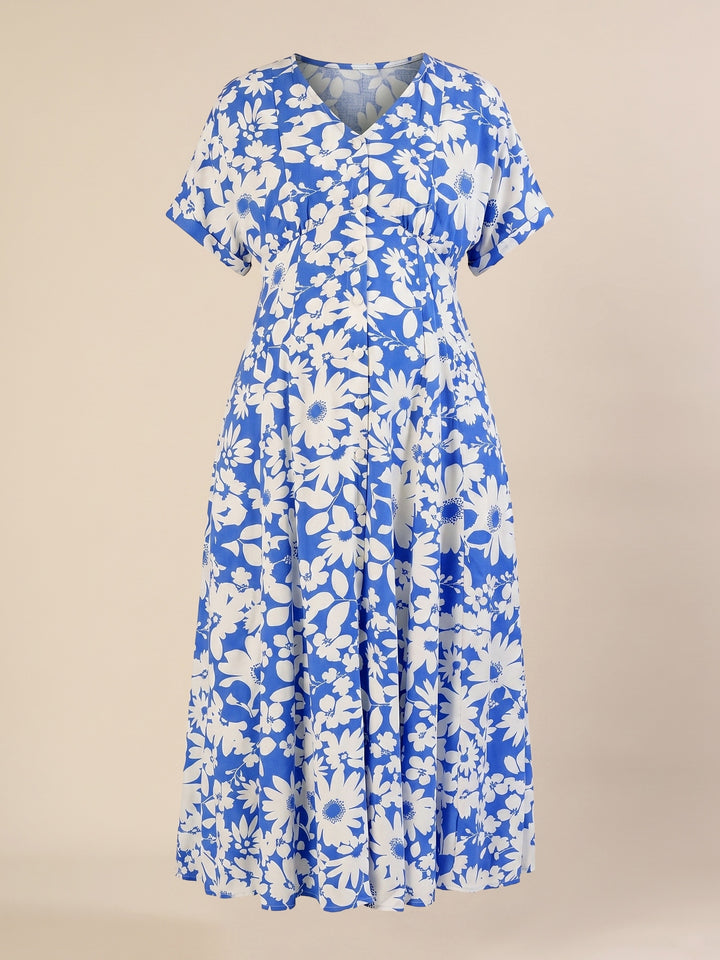 Maternity & Nursing Blue Floral Midi Dress