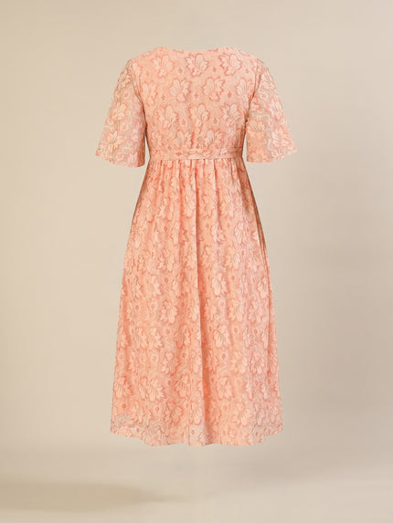 Maternity & Nursing Peach Lace Flutter Sleeve Wrap Dress