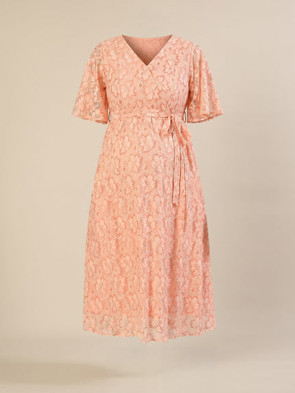 Maternity & Nursing Peach Lace Flutter Sleeve Wrap Dress