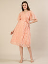Maternity & Nursing Peach Lace Flutter Sleeve Wrap Dress