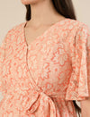 Maternity & Nursing Peach Lace Flutter Sleeve Wrap Dress