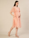 Maternity & Nursing Peach Lace Flutter Sleeve Wrap Dress