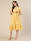 Maternity & Nursing Yellow Floral Lace Midi Dress