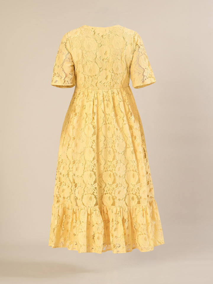 Maternity & Nursing Yellow Floral Lace Midi Dress