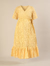 Maternity & Nursing Yellow Floral Lace Midi Dress