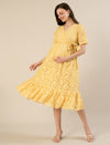 Maternity & Nursing Yellow Floral Lace Midi Dress