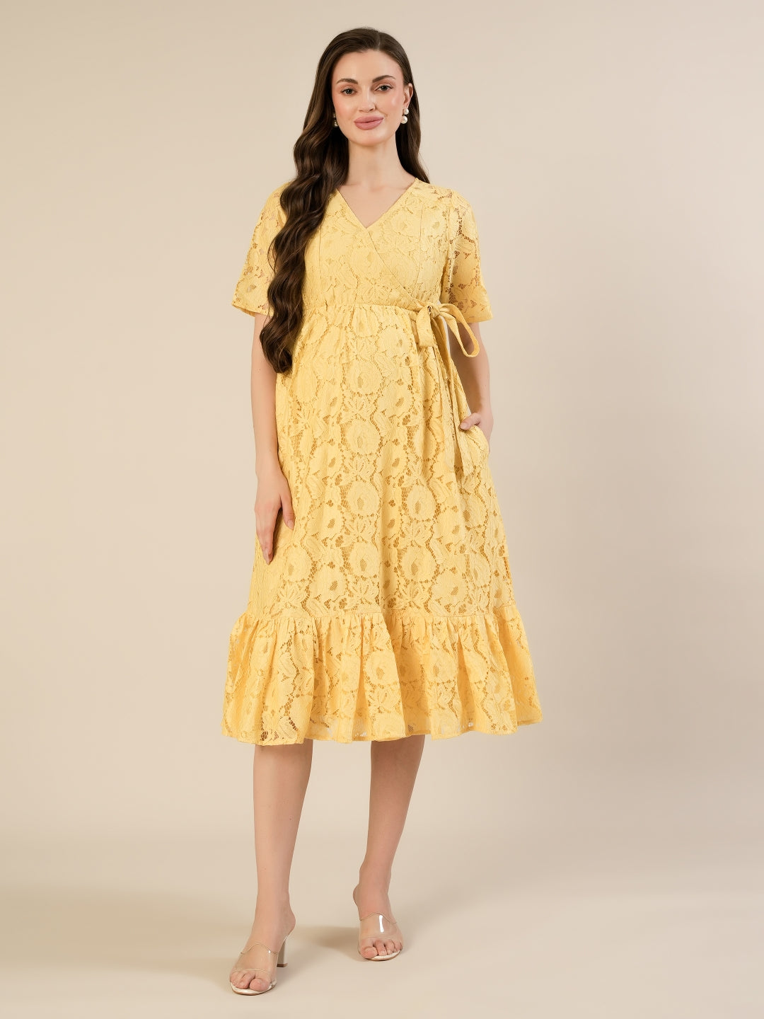 mustard lace maternity dress BEAUTIFUL LACE YELLOW STRAPLESS MATERNITY PHOTOSHOOT DRESS size SMALL