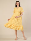 Maternity & Nursing Yellow Floral Lace Midi Dress