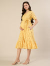 Maternity & Nursing Yellow Floral Lace Midi Dress