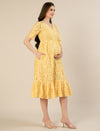 Maternity & Nursing Yellow Floral Lace Midi Dress