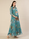 Maternity & Nursing Floral Printed Blue Maxi Dress