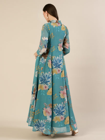 Maternity & Nursing Floral Printed Blue Maxi Dress