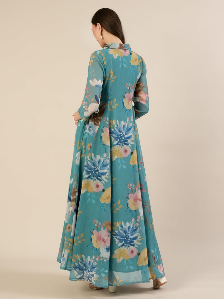 Maternity & Nursing Floral Printed Blue Maxi Dress