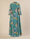 Maternity & Nursing Floral Printed Blue Maxi Dress