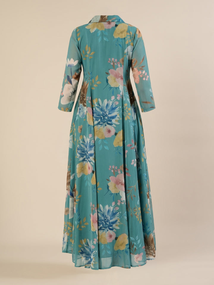 Maternity & Nursing Floral Printed Blue Maxi Dress
