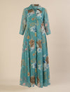 Maternity & Nursing Floral Printed Blue Maxi Dress