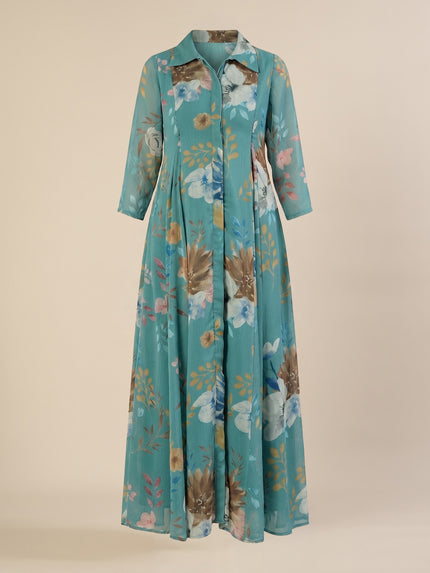 Maternity & Nursing Floral Printed Blue Maxi Dress
