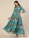 Maternity & Nursing Floral Printed Blue Maxi Dress