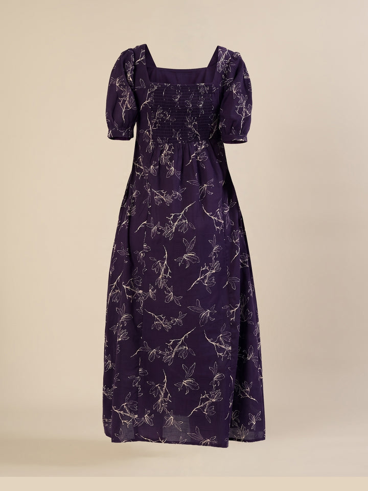 Maternity & Nursing Floral Purple Cotton Long Dress