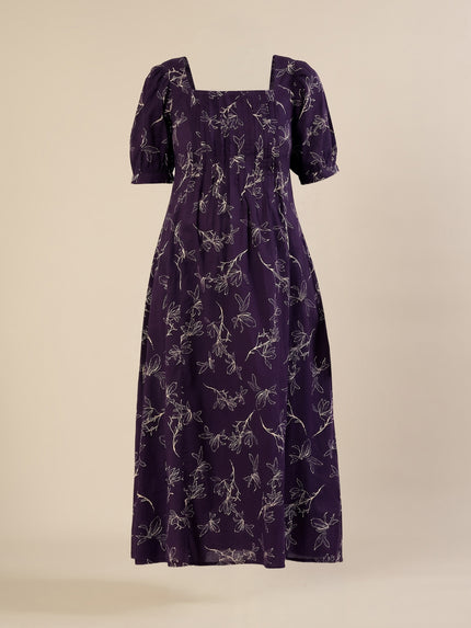 Maternity & Nursing Floral Purple Cotton Long Dress