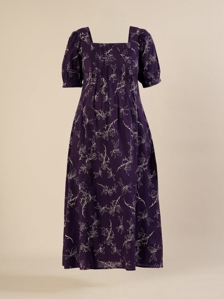 Maternity & Nursing Floral Purple Cotton Long Dress
